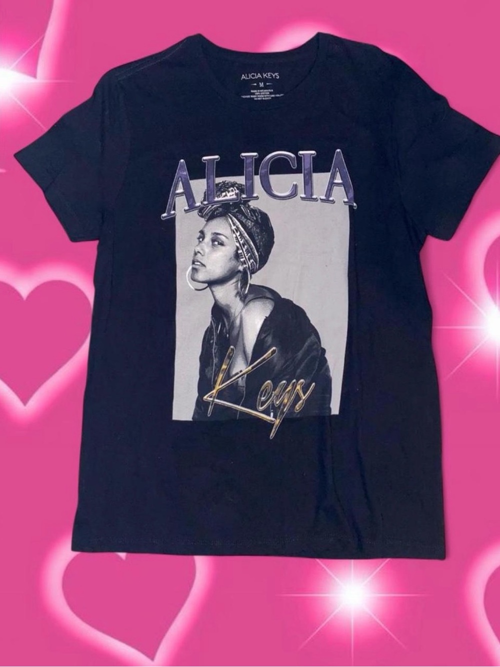 Alicia Keys Black Graphic Tee with Portrait